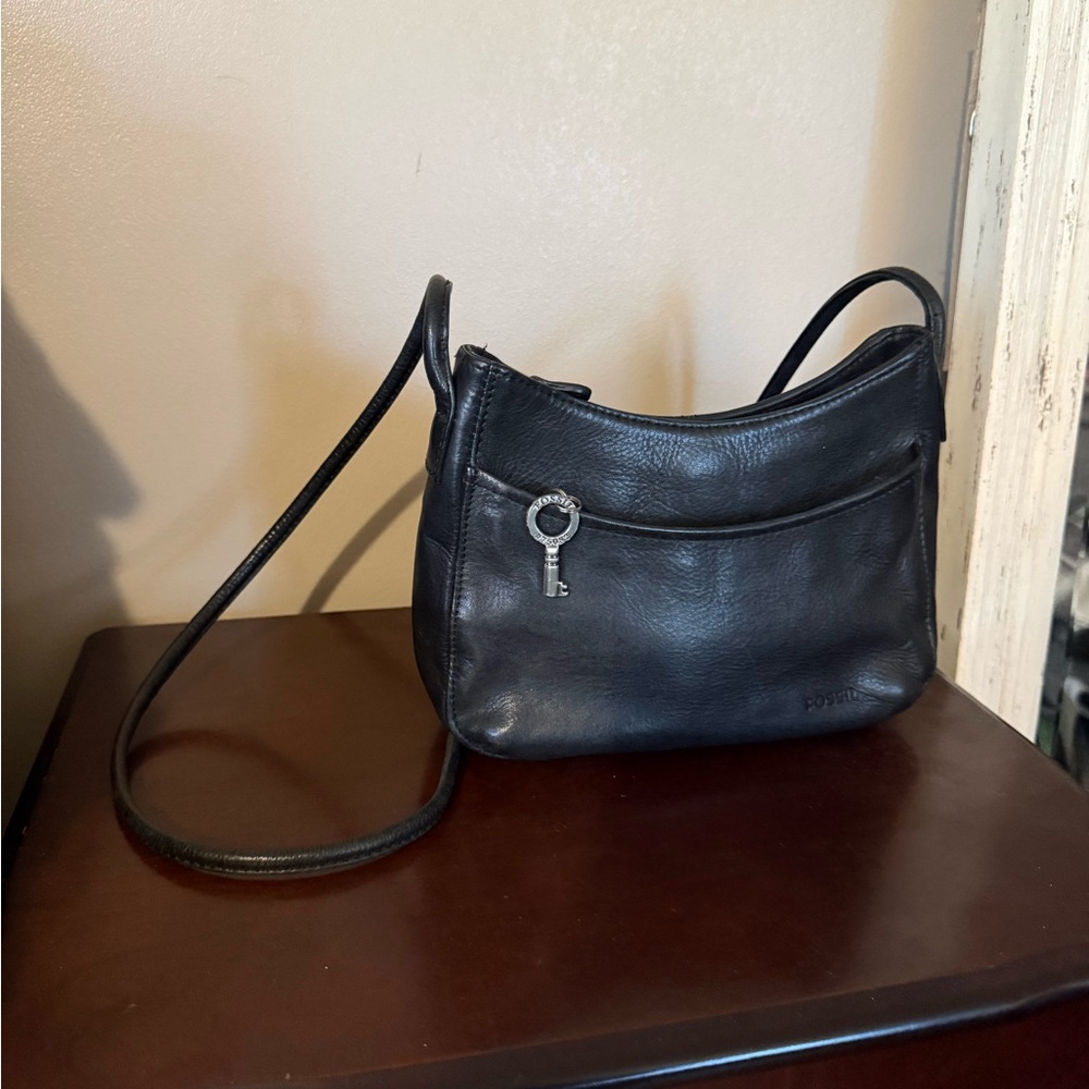 Fossil Black Leather Crossbody Bag